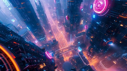 Futuristic Metropolis: Neon Nightscape./n
