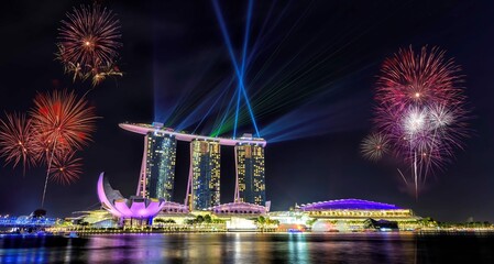 Singapore National Day Beautiful Fireworks Marina Bay