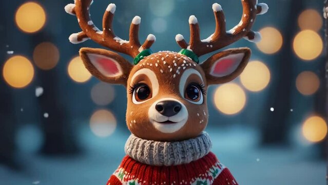cute cartoon deer in a sweater