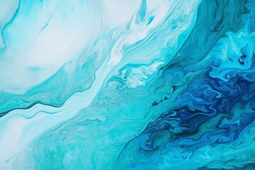 Cyan fluid art marbling paint textured background with copy space blank texture design 