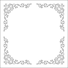 Elegant black and white ornamental frame, decorative border, corners for greeting cards, banners, business cards, invitations, menus. Isolated vector illustration.	
