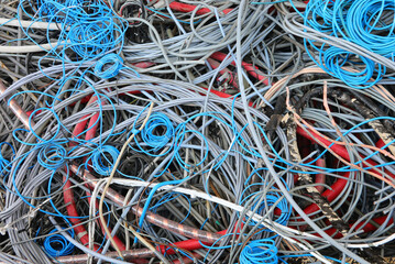 old copper and PVC electrical cables for separate waste collection and material recycling