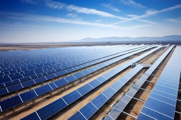 Solar Power Plant: Aerial View of Vast Array of Photovoltaic Panels Harnessing Clean Energy.