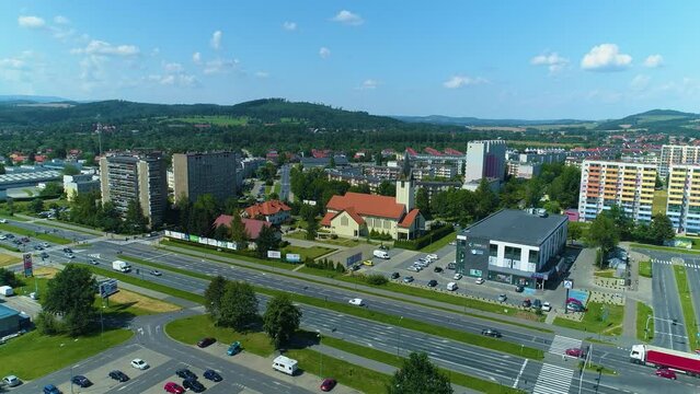 Beautiful Panorama Church Street Mountains Jelenia Gora Aerial View Poland