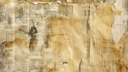 Vintage poster paper background. Textured collage template made from torn yellowed newspaper pieces