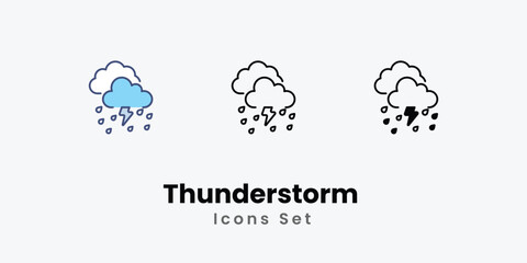 Thunderstorm  Icons set thin line and glyph vector icon illustration