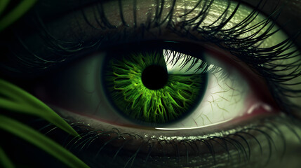 Obraz premium Green eye, green pupils, green eyes, eye color green