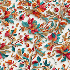 seamless pattern image of colored flowers on white background to use as texture for packaging, fabric, wallpaper, clothing - ai generative image