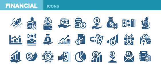 Vector illustration set of financial, business icons - 778847990