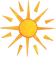 The sun. Watercolor illustration. A hand-drawn drawing. Clipart. On a white background