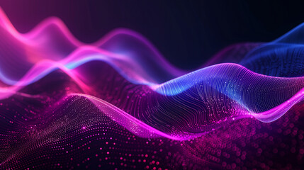 Obraz premium A purple and blue wave with a lot of dots. The dots are in different colors and sizes. Abstract flowing elements with neon led illumination. Cyber, futuristic background Wallpaper colorful