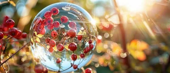 Translucent berries suspended in a glass orb vibrant - obrazy, fototapety, plakaty