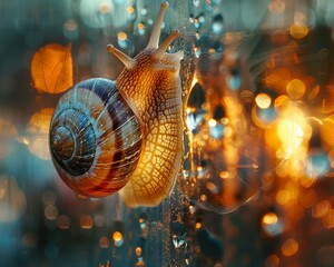 A snails trail on a translucent glass macro - obrazy, fototapety, plakaty