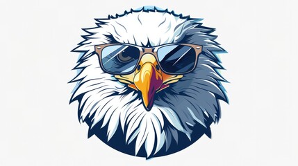 eagle wearing sunglasses in the shape of a circle, white background