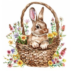 Fototapeta na wymiar easter bunny with basket of spring flower 