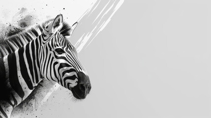 Fototapeta na wymiar Artistic black and white zebra illustration against white background.