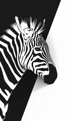 Zebra with a striking stripe pattern against a black and white backdrop.