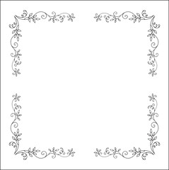 Elegant black and white vegetal ornamental frame, decorative border, corners for greeting cards, banners, business cards, invitations, menus. Isolated vector illustration.	
