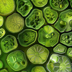 Green plant cells are magnified 200 times. - 778851100