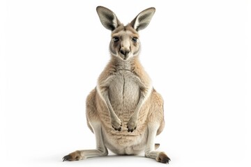 Majestic kangaroo sitting on hind legs with front paws on the ground in a graceful pose - obrazy, fototapety, plakaty
