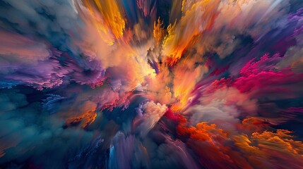 A vibrant explosion of colorful smoke  a background that bursts with bright and lively hues, spreading in all directions