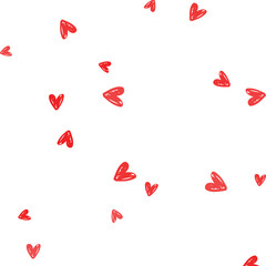 Vector illustration of Red hand drawn hearts pattern in confetti style