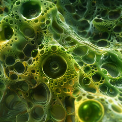 Green plant cells are magnified 200 times.