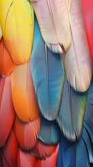 Colorful parrot feathers close-up texture