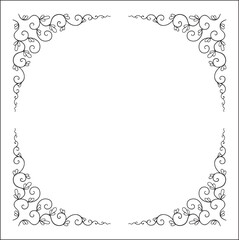 Elegant black and white ornamental frame, decorative border, corners for greeting cards, banners, business cards, invitations, menus. Isolated vector illustration.	

