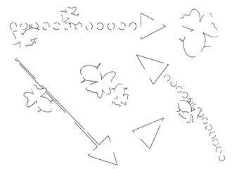 蝶尾の金魚の矢印アイコンイラストセット（手描き線画）