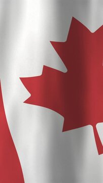 Waving Flag of Canada, Vertical Fill Video, 4K Animated Background. National Canadian Flag Flowing Cloth Motion Graphics, Seamless Loop for Backgrounds, Social Media and Screens