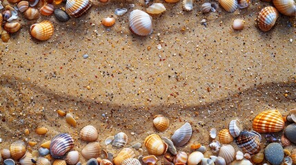 Seashell collection on sandy beach