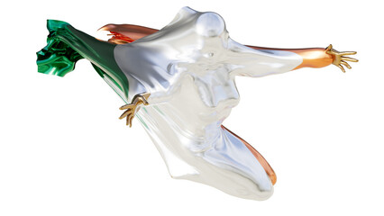 Ethereal Figure Cloaked in the Irish Flag Colors of Green, White, and Orange