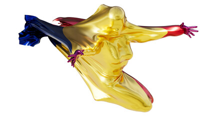 Abstract Figure Embraced by the Luminous Colors of the Romanian Flag