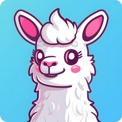 Fototapeta premium A cute cartoon of a white llama with pink ears and a pink nose.