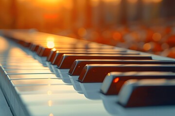 Piano Keyboard With Sun Background