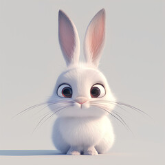 Obraz premium Cute White Rabbit, Large Ears, Playful Glance, Clean White Backdrop with Copy Space