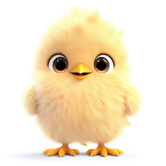 Obraz premium Fluffy Yellow Chick, Innocent Expression, Standing Alone, Bright Yellow Background