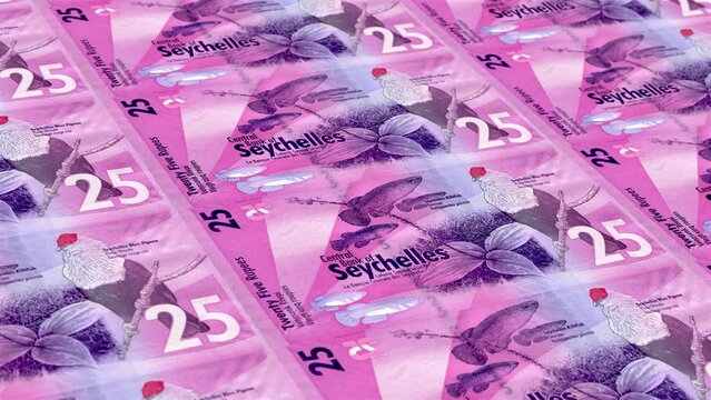 Seychelles Seychellois Rupee 25 Banknotes Money Printing House, Printing Twenty Five Seychellois Rupee, Printing Press Machine Print out Seychellois Rupee, Being printed by currency press machine 25