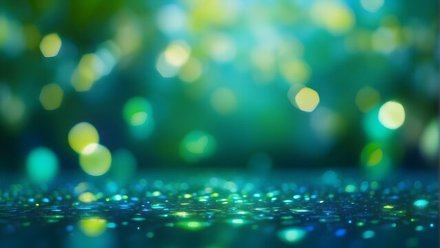 Captivating image featuring a spray of defocused blue and green bokeh lights, embodying the vibrant energy of spring celebrations