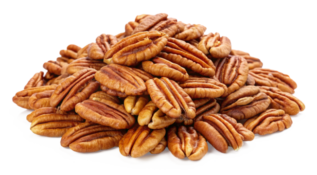 Pile of pecan nuts isolated on transparent background