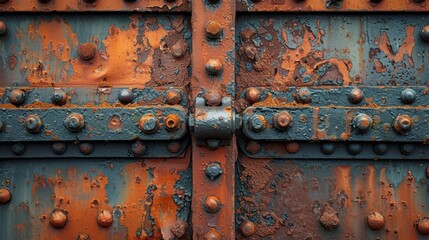 Vintage rusty metal texture with rivets