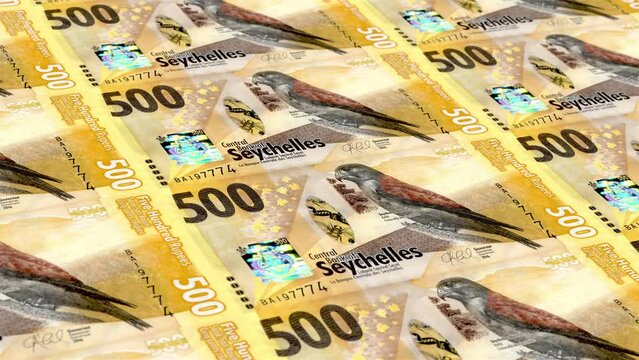 Seychelles Seychellois Rupee 500 Banknotes Money Printing House, Printing Five Hundred Seychellois Rupee, Printing Press Machine Print out Seychellois Rupee, Being printed by currency press machine