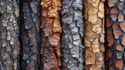 Textured bark patterns on tree trunks