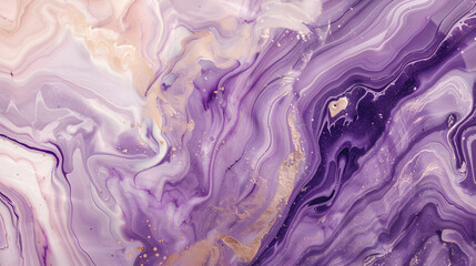Abstract violet and beige marble background with fluid acrylic paint swirls - obrazy, fototapety, plakaty