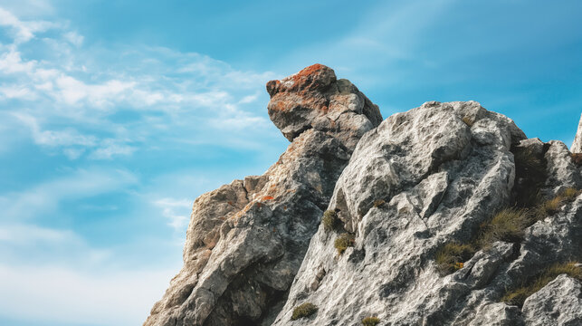 A natural rock formation stands out against the sky, its shape curiously resembling the profile of a face.