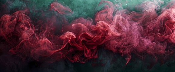 Deep burgundy clouds of smoke forming enchanting shapes against a background of forest green.