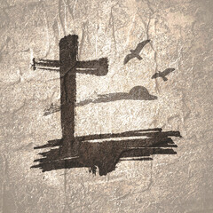 Grunge style Christian cross for Ash Wednesday web banner or social graphic. The first day of Lent is a holy day of prayer and fasting.