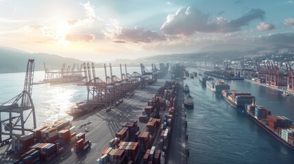 A bustling port with 6G cellular-enabled autonomous cranes and ships, ensuring efficient and safe...