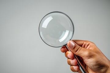 Hand holding a magnifying glass 